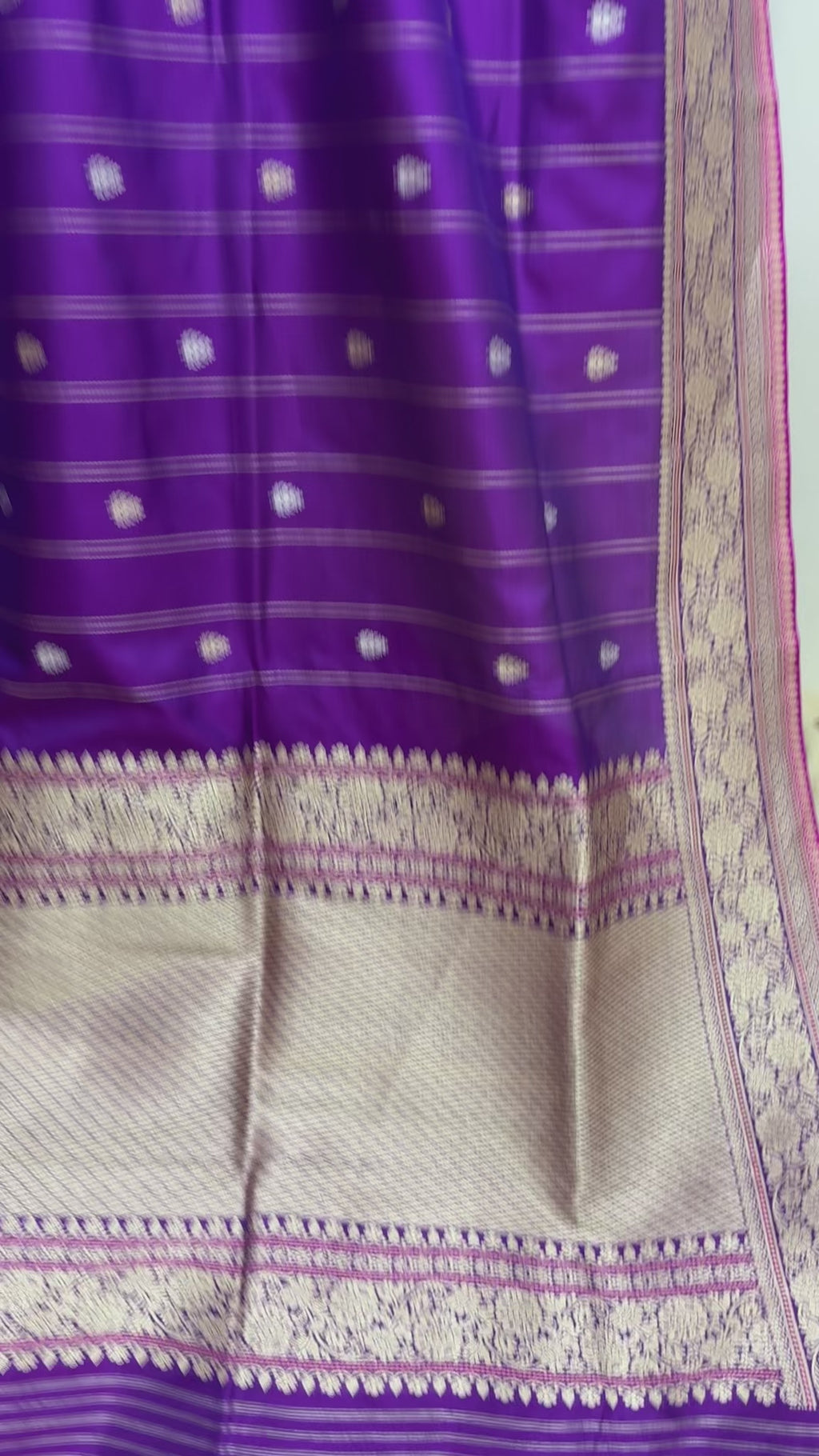 Regal Purple Pure Katan Silk Handloom Banarasi saree - All Over Stripe Motifs