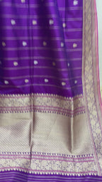 Regal Purple Pure Katan Silk Handloom Banarasi saree - All Over Stripe Motifs