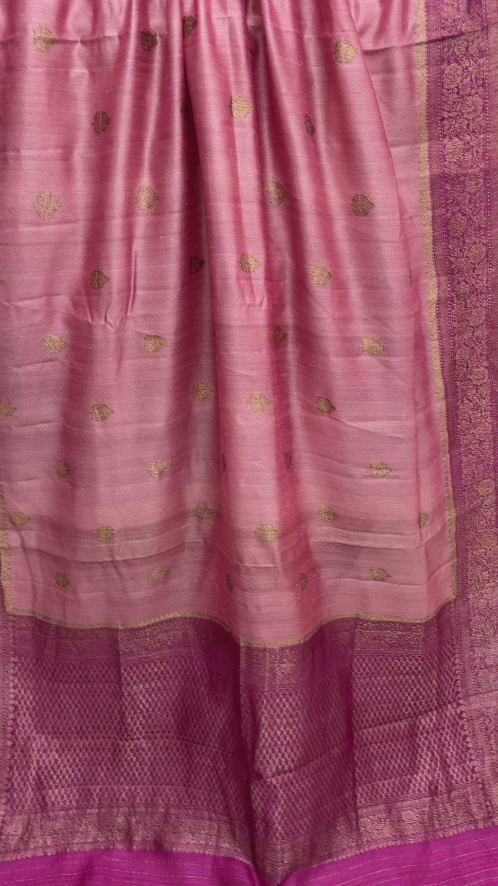 Rani Pink Pure Tussar Silk Handloom Banarasi Saree - All Over Motifs