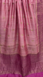 Rani Pink Pure Tussar Silk Handloom Banarasi Saree - All Over Motifs