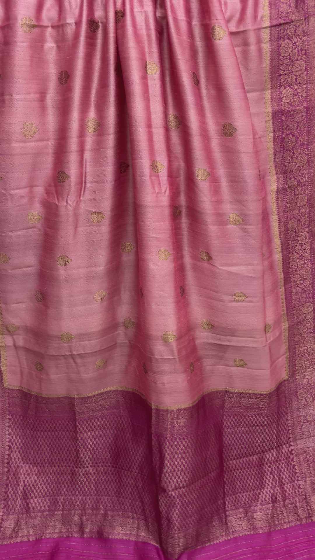 Rani Pink Pure Tussar Silk Handloom Banarasi Saree - All Over Motifs