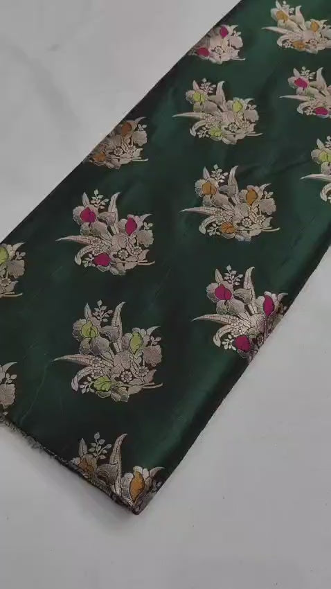 Bottle Green Pure Katan Silk Handloom Banarasi Saree - All Over Meenakari Motifs