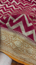 Contrast Pure Khaddi Georgette Silk handloom Banarasi Saree - Water Zari