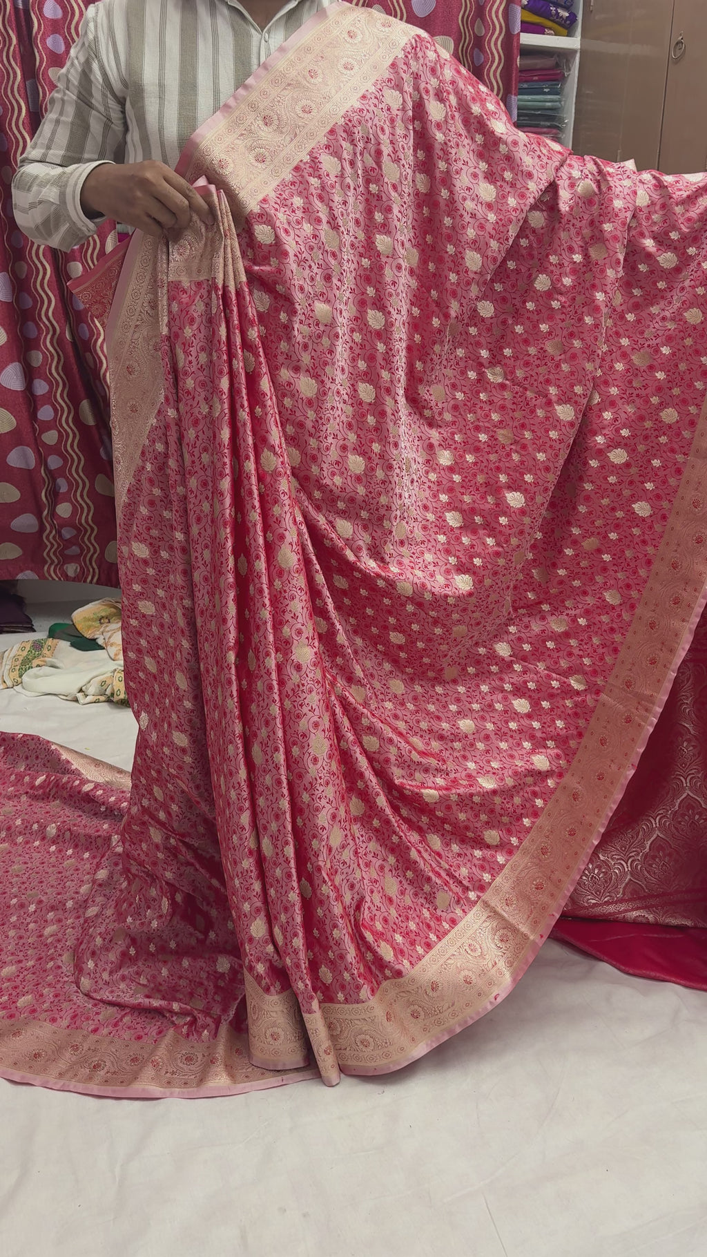Light Pink Premium Mashru Katan Silk Tanchui Brocade Banarasi Saree