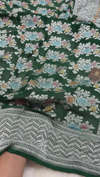 Green Pure Khaddi Georgette Silk handloom Banarasi Saree - Water Zari