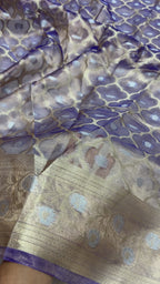 Purple Pure Tissue Silk Handloom Banarasi Saree - Jaal Motifs