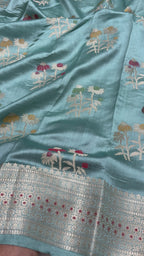 Light Blue Pure Chiniya Silk Handloom Banarasi Saree - All Over Meenakari Motifs