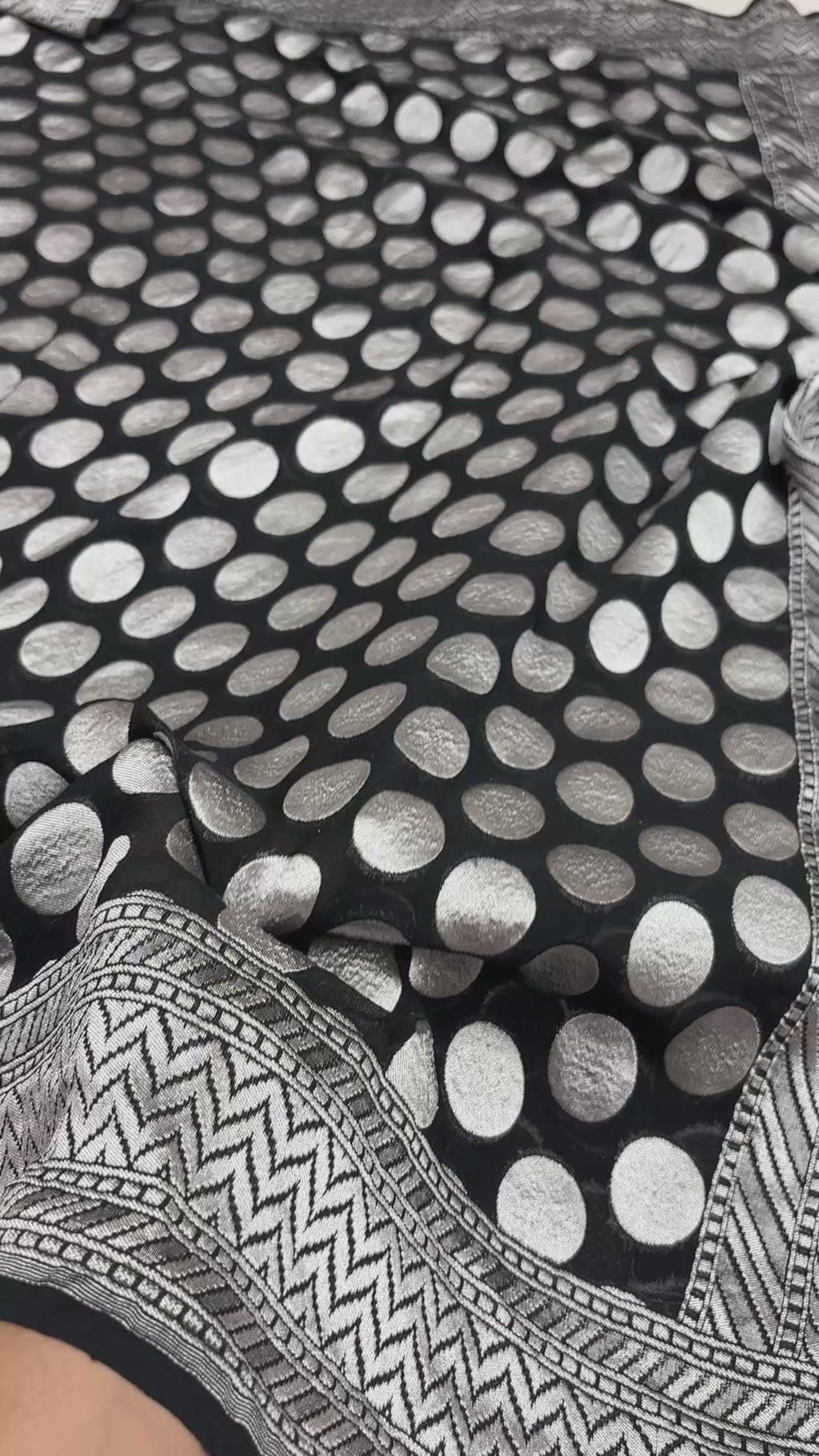Black Pure Khaddi Georgette Silk handloom Banarasi Saree - Water Zari