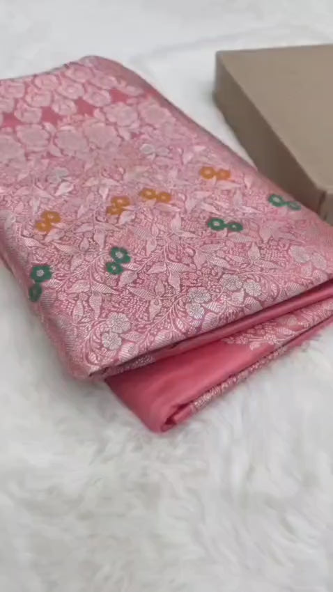 Pink Premium Mashru katan Silk Banarasi Saree - All Over Meenakari Skirt