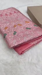 Pink Premium Mashru katan Silk Banarasi Saree - All Over Meenakari Skirt