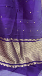 Regal Purple Pure Kora Silk Handloom Banarasi Saree - All Over Small Buti