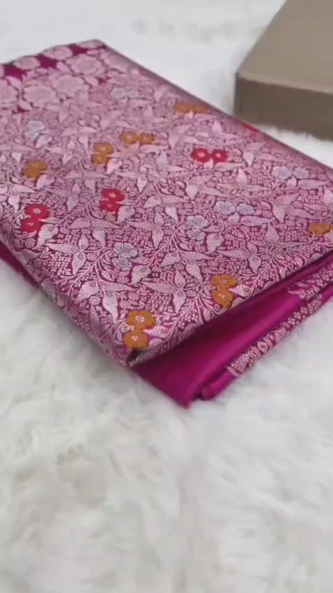Rani Premium Mashru katan Silk Banarasi Saree - All Over Meenakari Skirt