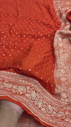 Orange Pure Khaddi Georgette Silk Handloom Banarasi Saree - Water Zari