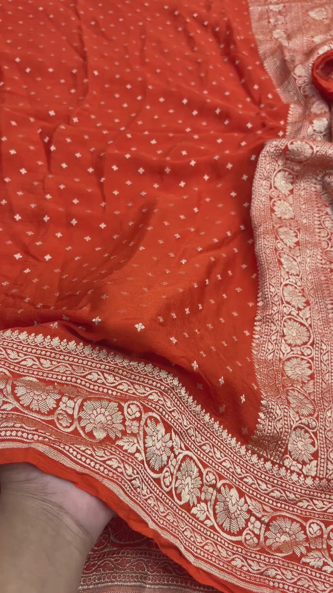 Orange Pure Khaddi Georgette Silk Handloom Banarasi Saree - Water Zari