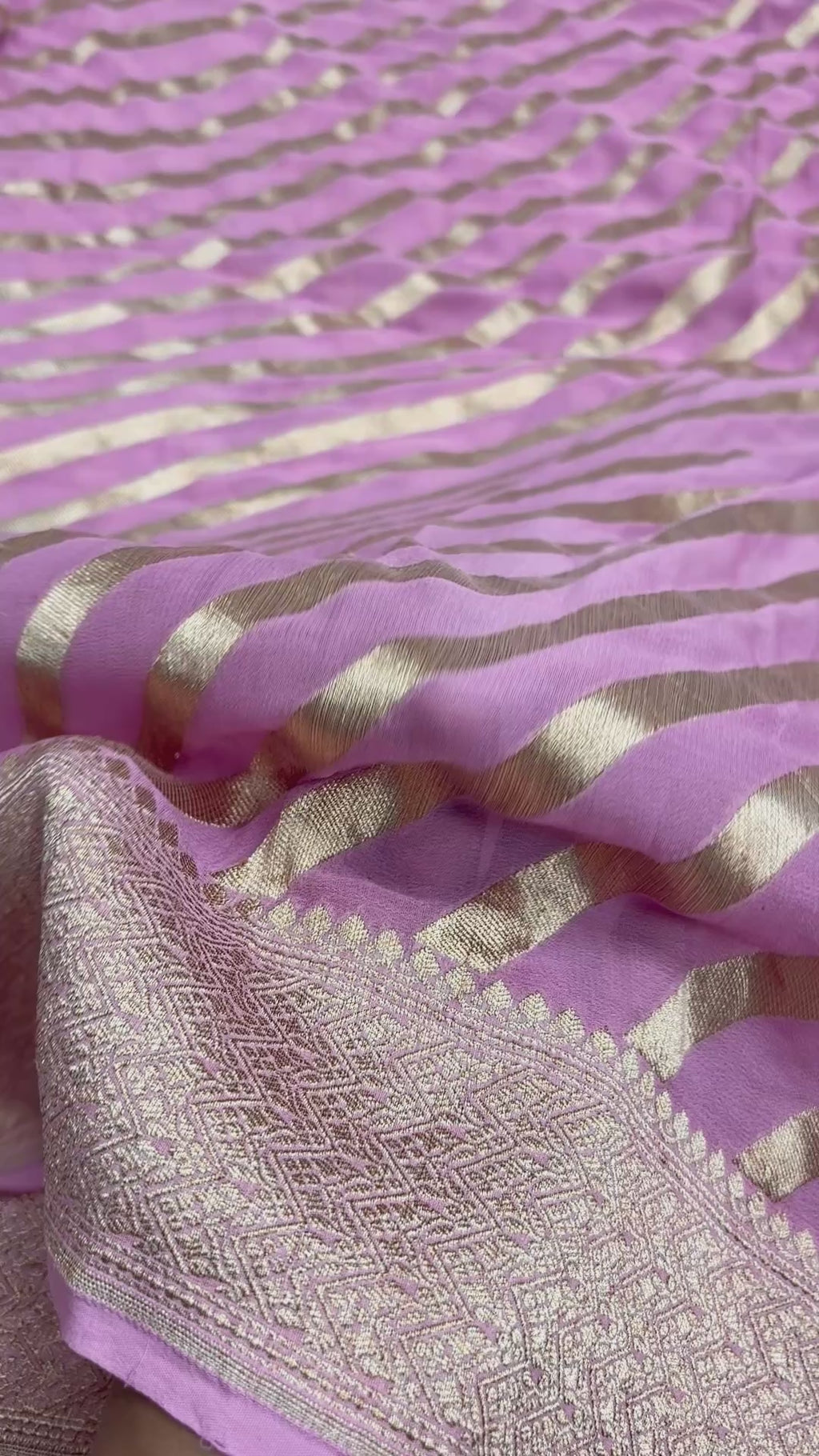 Light Pink Pure Khaddi Georgette Silk handloom Banarasi Saree - Water Zari