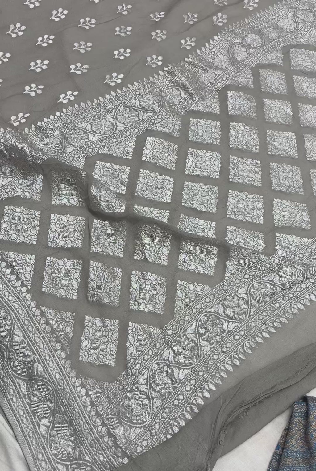 Gray Pure Khaddi Georgette Silk Handloom Banarasi Saree
