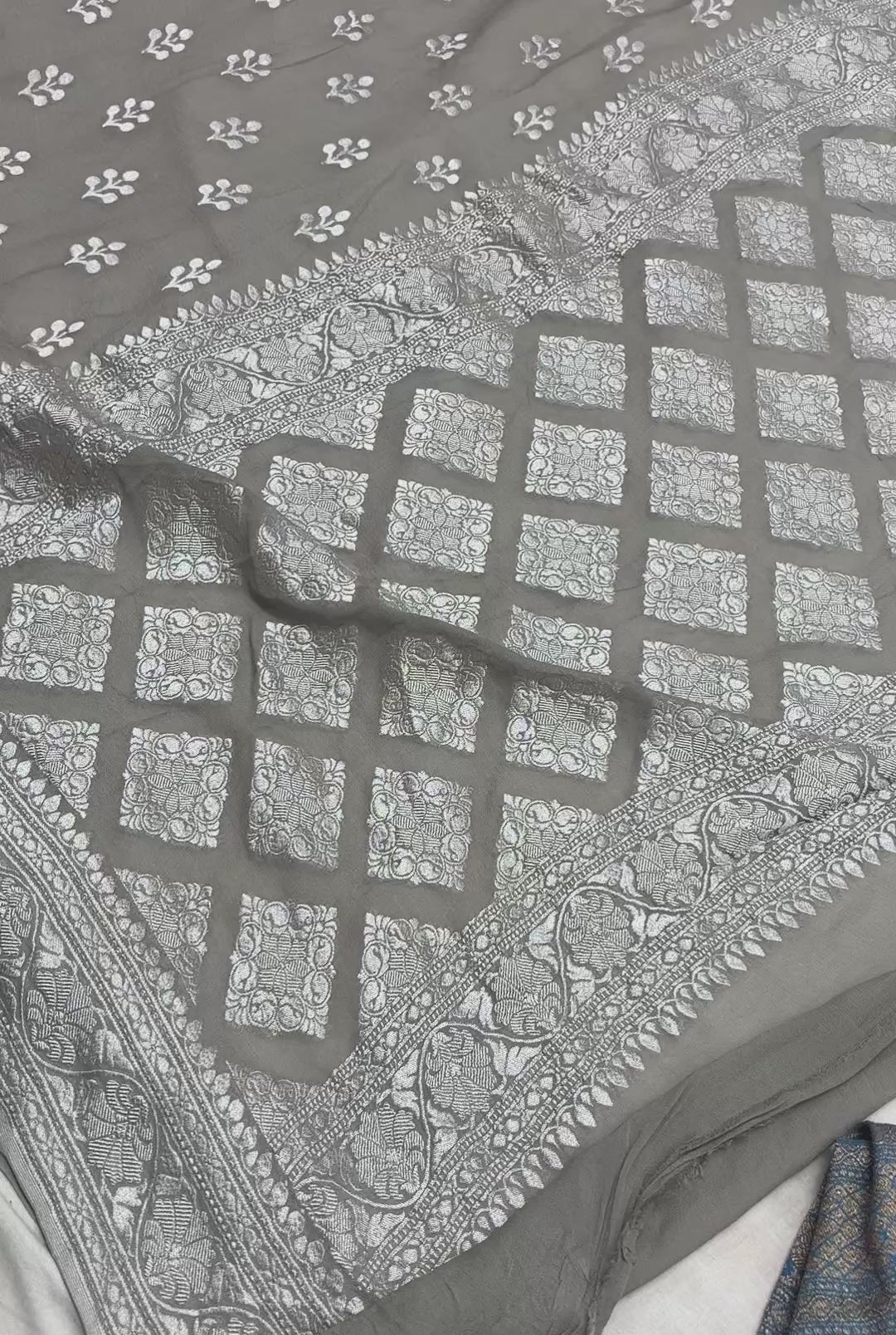 Gray Pure Khaddi Georgette Silk Handloom Banarasi Saree