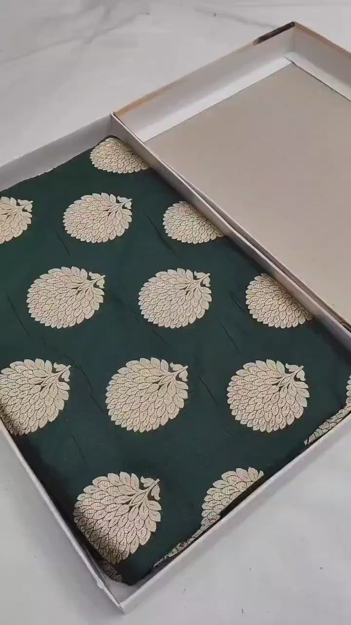 Bottle Green Pure Katan Silk Handloom Banarasi Saree - All Over Motifs