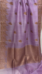 Mauve Pure Kora Silk Handloom Banarasi Saree - All Over Kadhua Motifs