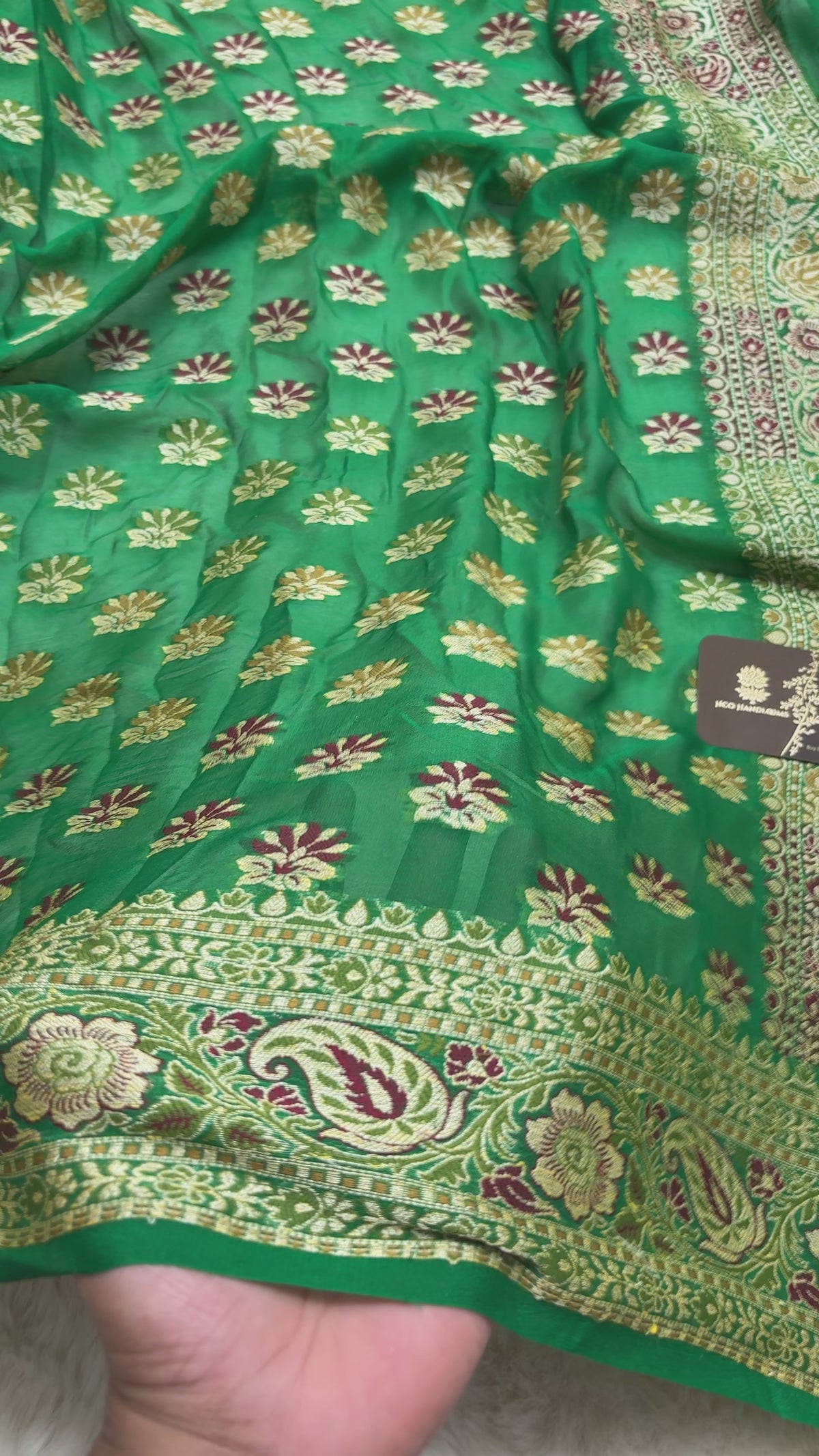 Regal Green Pure Khaddi Chiffon Silk Banarasi Saree - All Over Motifs