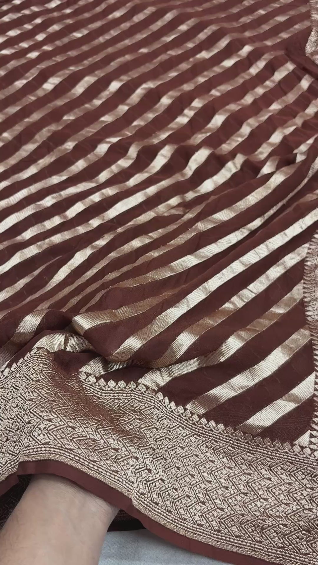 Brown Pure Khaddi Georgette Silk handloom Banarasi Saree - Water Zari