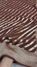 Brown Pure Khaddi Georgette Silk handloom Banarasi Saree - Water Zari