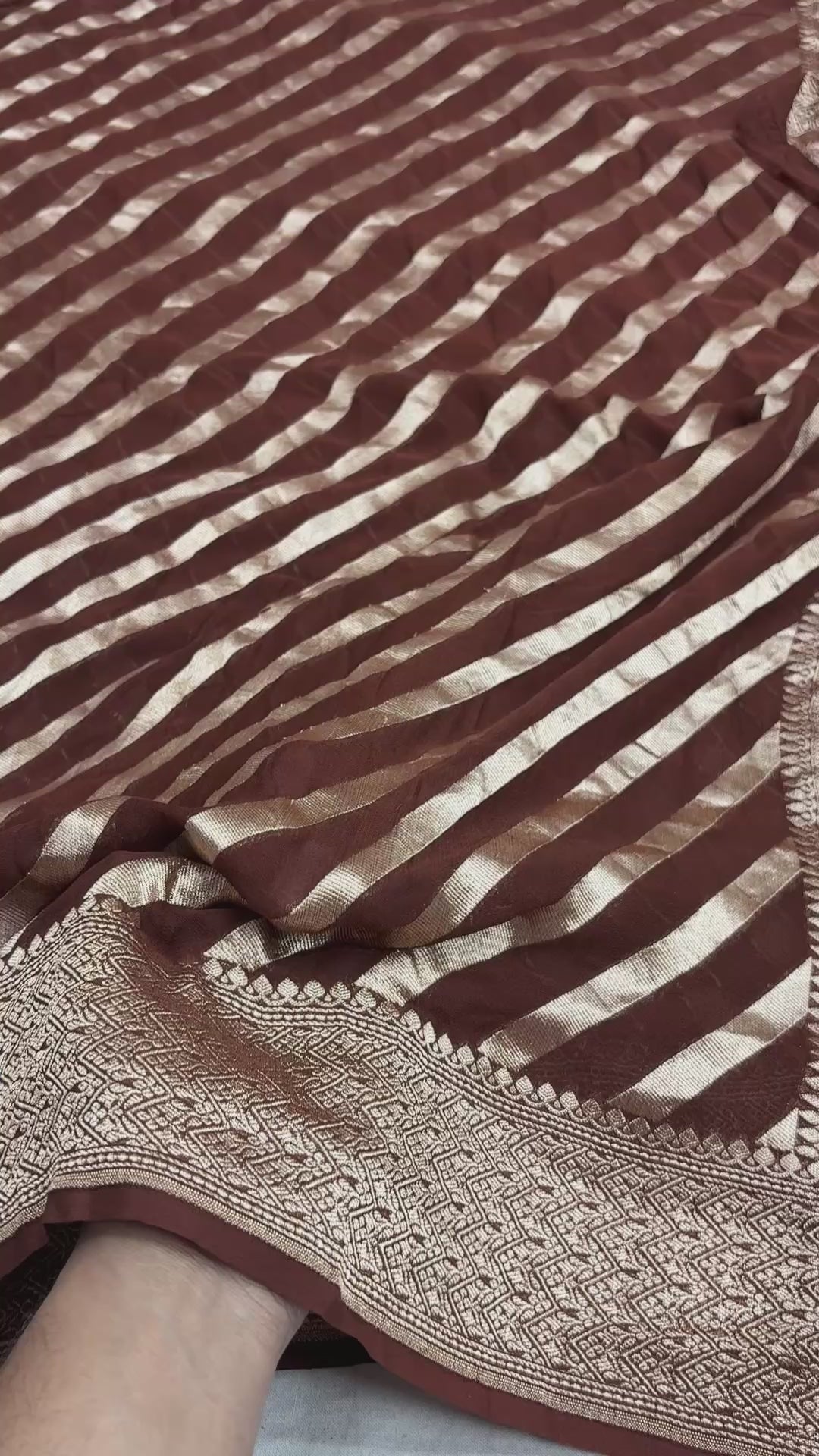 Brown Pure Khaddi Georgette Silk handloom Banarasi Saree - Water Zari