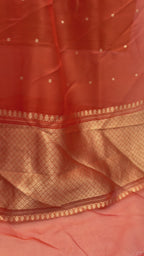 Regal Orange Pure Kora Silk Handloom Banarasi Saree - All Over Small Buti