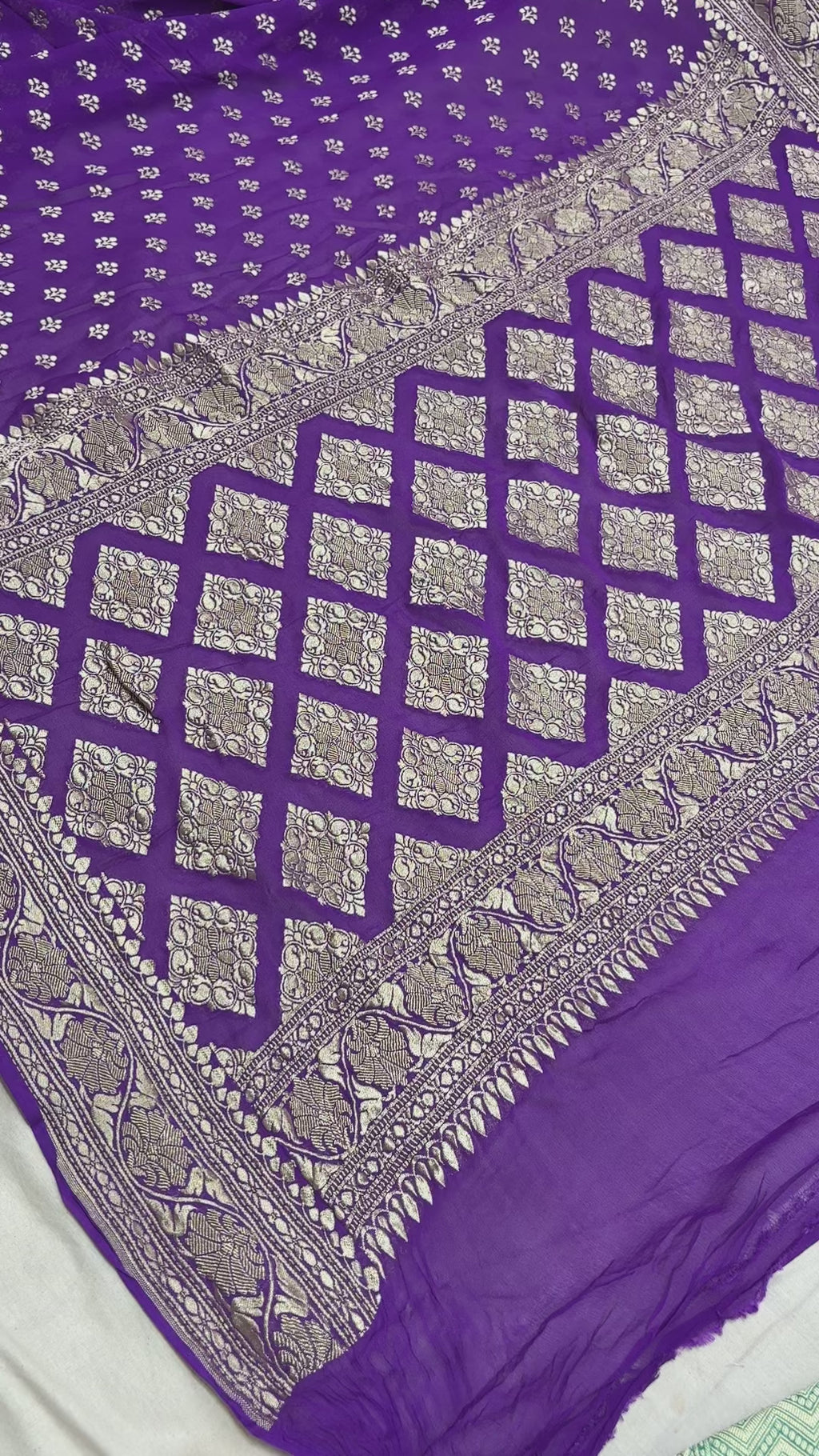 Purple Pure Khaddi Georgette Silk Handloom Banarasi Saree