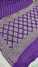 Purple Pure Khaddi Georgette Silk Handloom Banarasi Saree