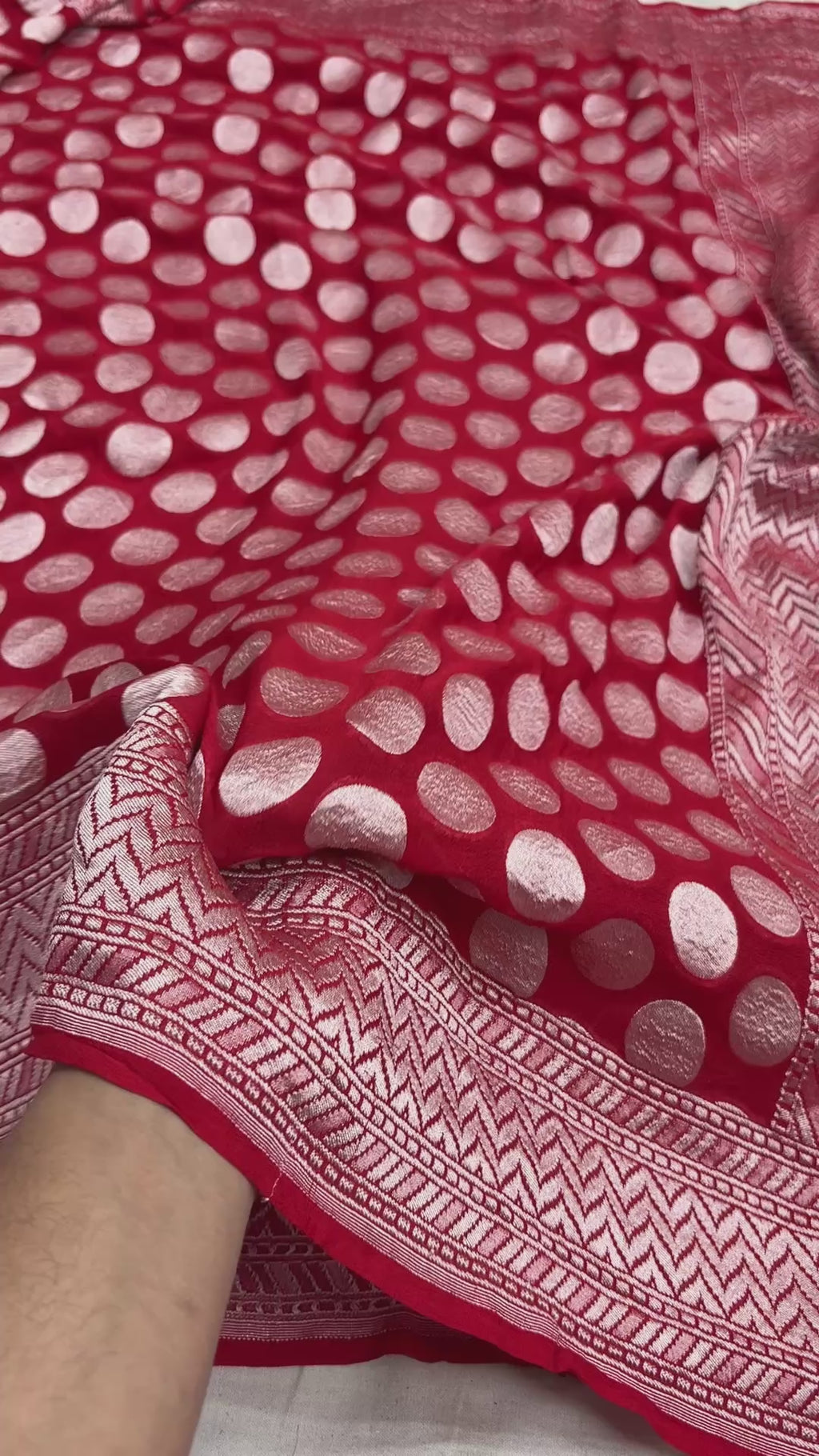 Red Pure Khaddi Georgette Silk handloom Banarasi Saree - Water Zari