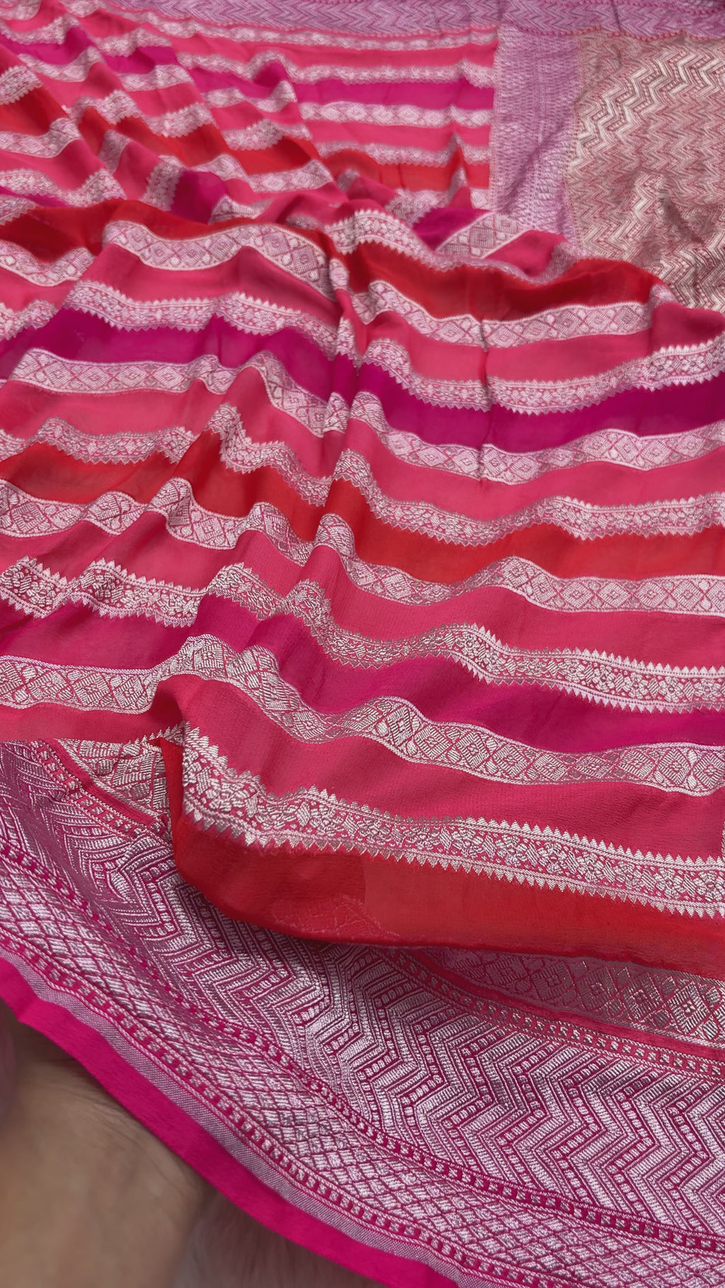 Pink Pure Khaddi Georgette Silk handloom Banarasi Saree - Water Zari