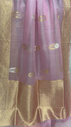 Baby Pink Pure Kora Silk Handloom Kadhua Banarasi Saree - All Over Floral Motifs
