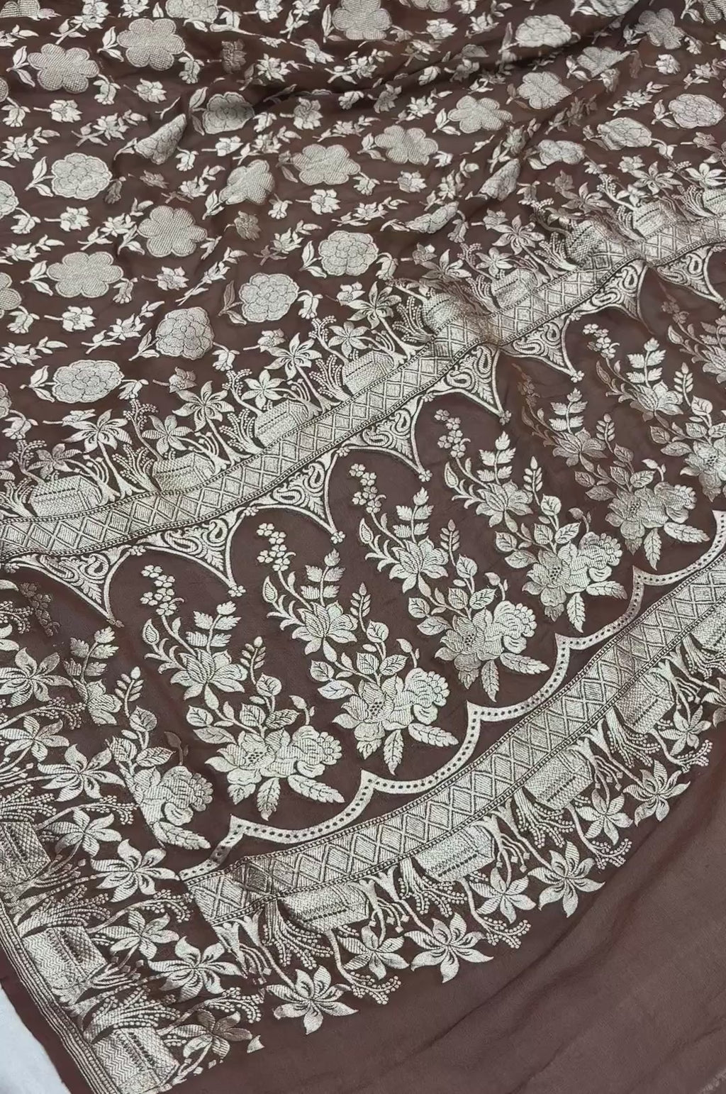 Pure Khaddi Georgette Silk Handloom Banarasi Saree - All Over Jaal