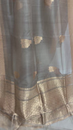 Regal Gray Pure Kora Silk Handloom Banarasi Saree - All Over Kadua Motifs