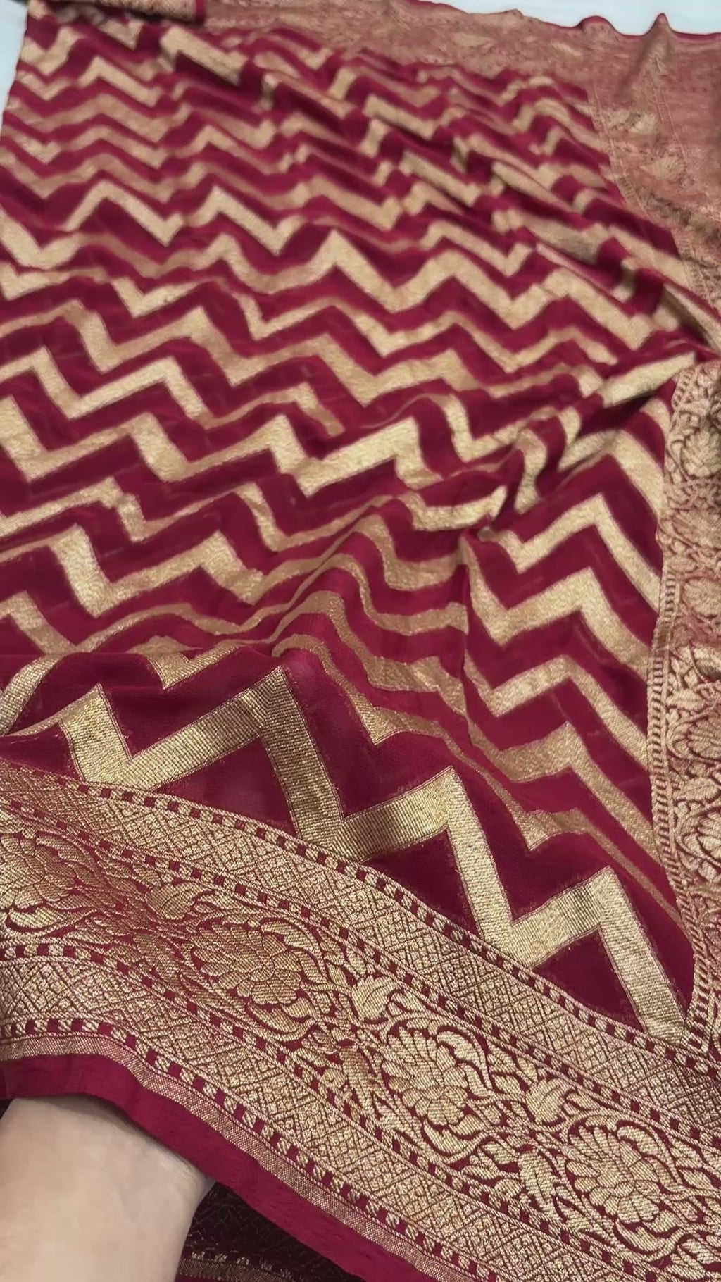 Regal Maroon Pure Khaddi Georgette Silk handloom Banarasi Saree - Water Zari