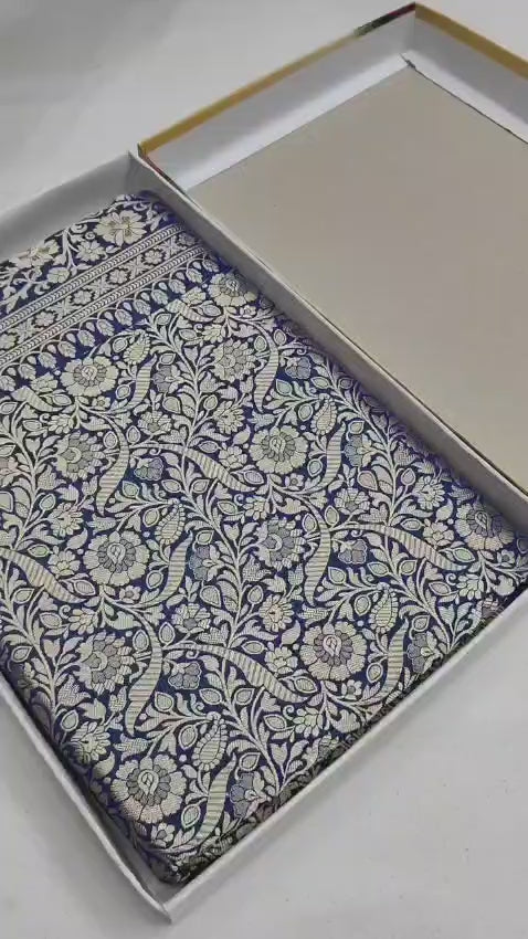 Dual Shade Blue Pure Katan Silk Handloom Banarasi Saree - All Over Tanchui Brocade