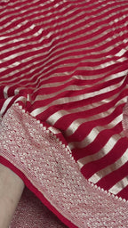 Regal Red Pure Khaddi Georgette Silk handloom Banarasi Saree - Water Zari