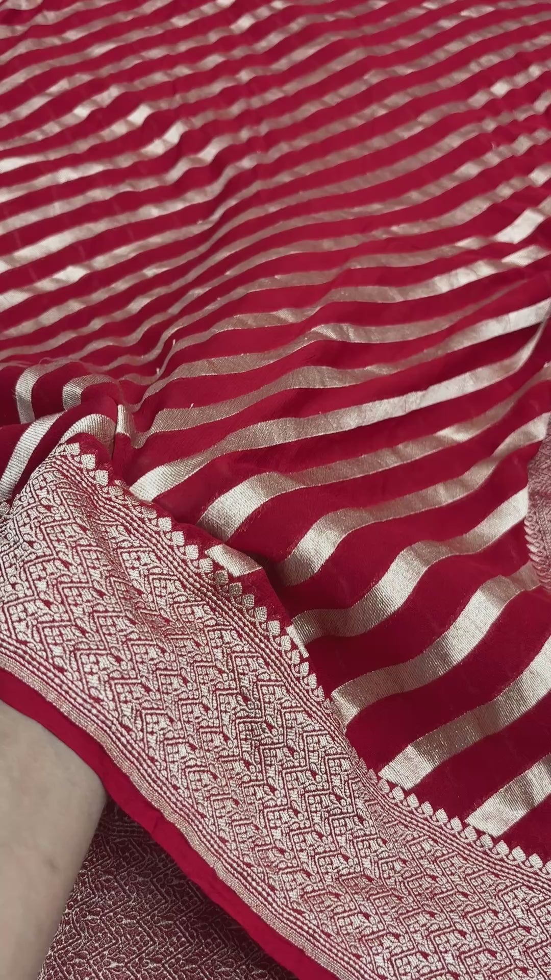 Regal Red Pure Khaddi Georgette Silk handloom Banarasi Saree - Water Zari