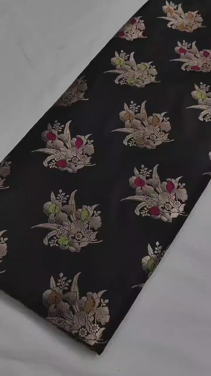 Black Pure Katan Silk Handloom Banarasi Saree - All Over Meenakari Motifs