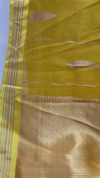 Regal Yellow Pure Kora Silk Handloom Banarasi Saree - All Over Stripes