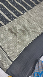 Black Pure Khaddi Georgette Silk Handloom Banarasi Saree