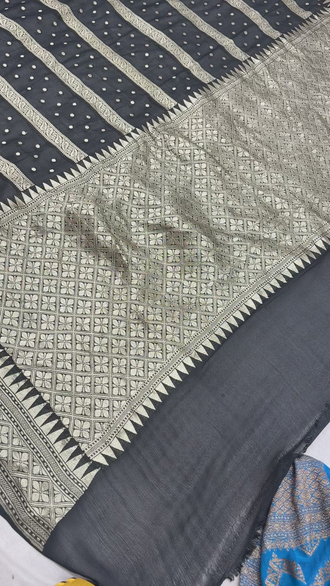 Black Pure Khaddi Georgette Silk Handloom Banarasi Saree