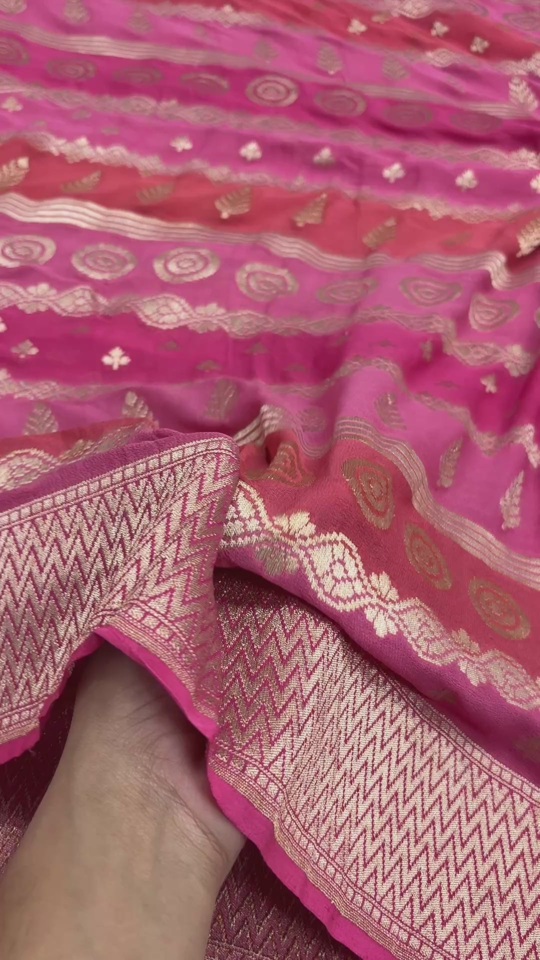 Rangkat Pure Khaddi Georgette Silk Handloom Banarasi Saree - Water Zari