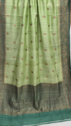 Green Pure Tussar Silk Handloom Banarasi Saree - All Over Motifs
