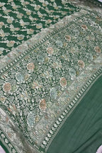 Bottle Green Pure Khaddi Georgette Silk Handloom Banarasi Saree - All Over Meenakari Jaal