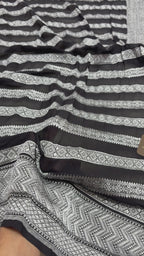Black Pure Khaddi Georgette Silk handloom Banarasi Saree - Water Zari