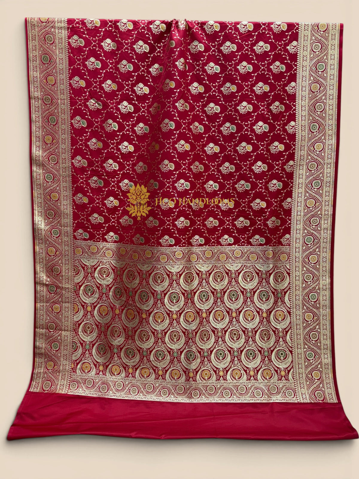 Red Mashru katan Satin Silk Banarasi Saree - Meenakari Jaal