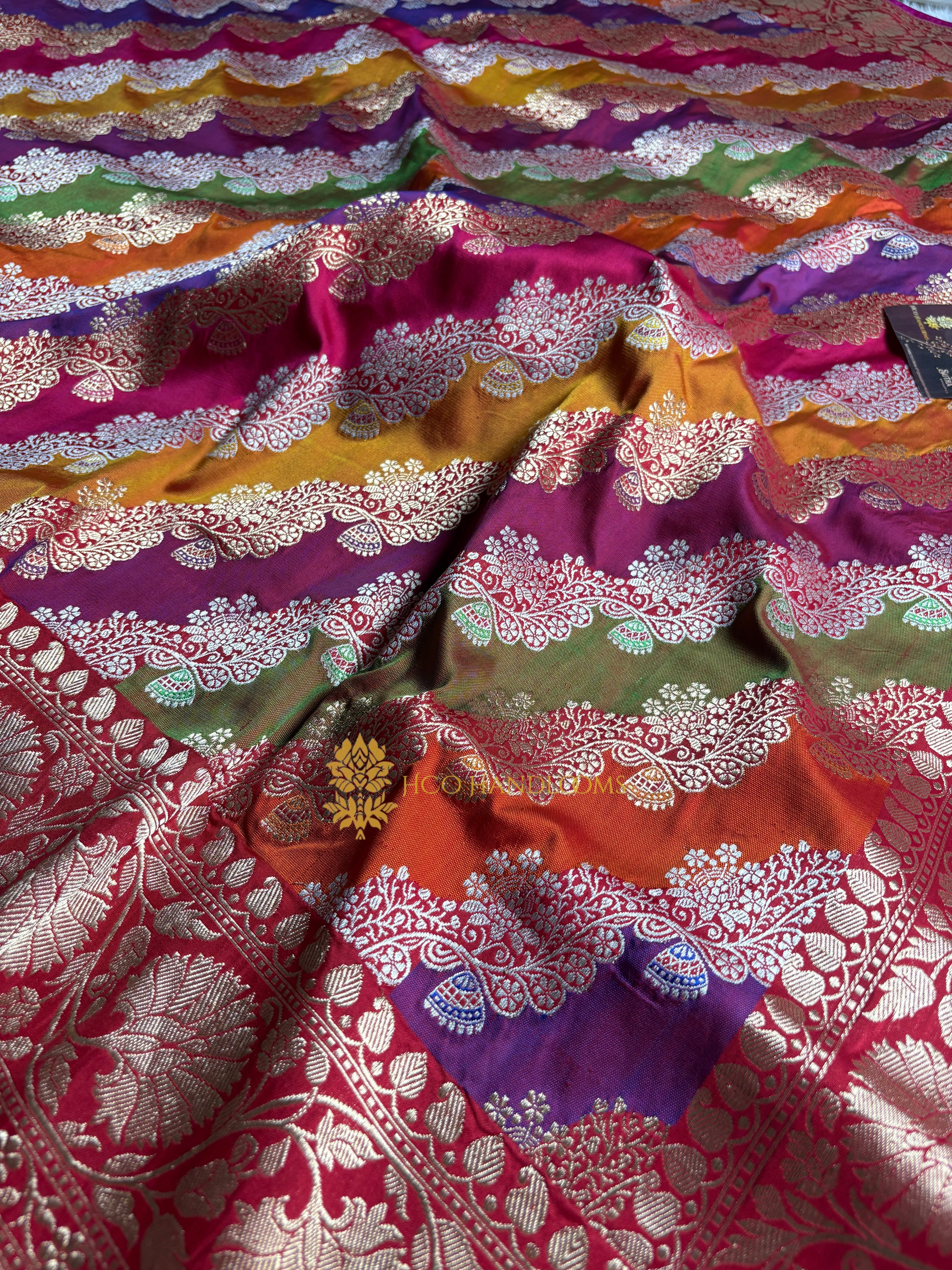 Pure Katan Silk Handloom Kadhua Jangla Rangkat Banarasi Saree