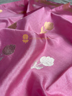 Pink Pure Raw Mango Silk Handloom Banarasi Saree - All Over Kadhua Motifs
